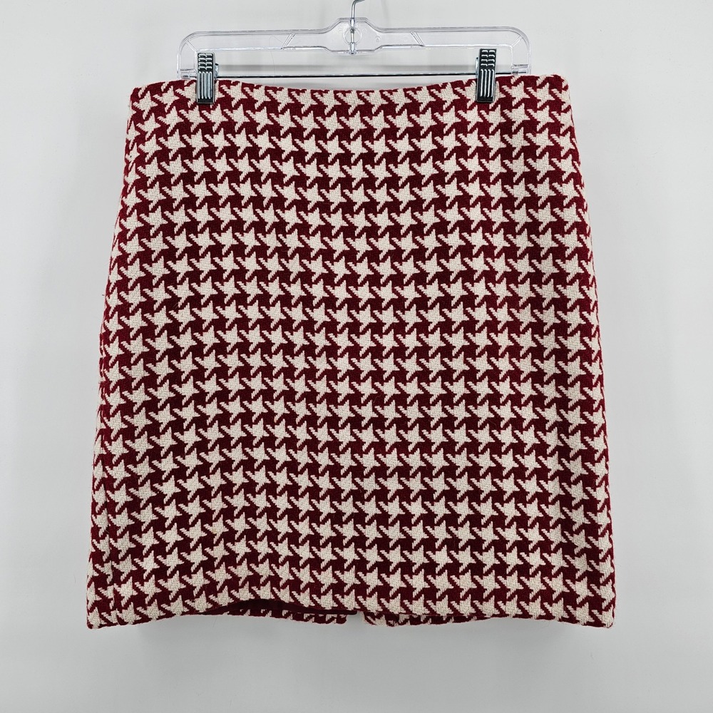 Talbots Pencil Skirt Womens 12 Red Houndstooth Wool Blend Knee Length Office